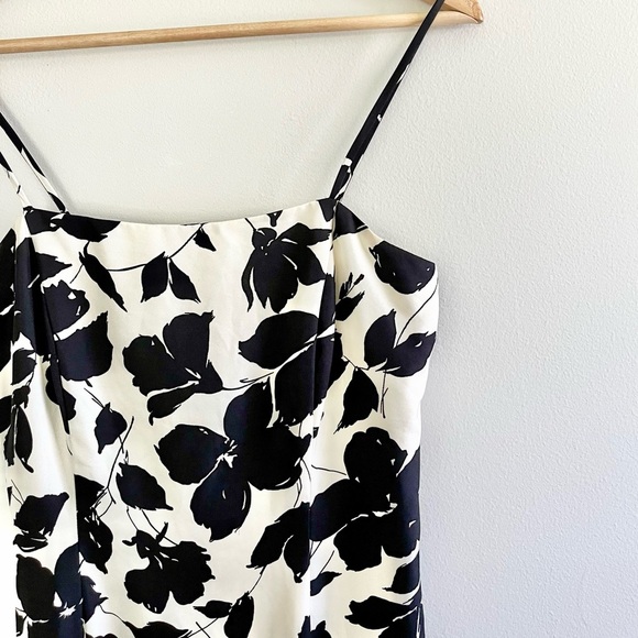 Vintage Ann Taylor Preppy Black White 100% Silk 90s Y2K Floral Satin Mini Dress - Picture 5 of 6